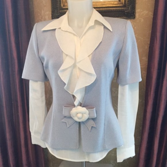 ST. JOHN COLLECTION knit jacket, blue, size 8 - Picture 11 of 12